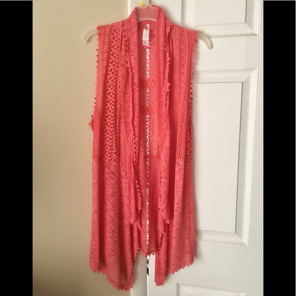 Coral Lace embroidered drapey Cardigan Plus Size